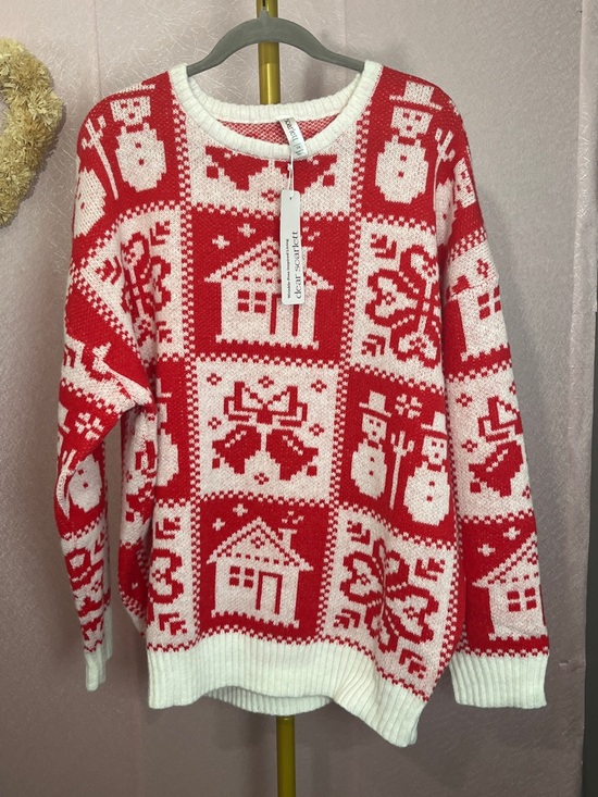 Scarlett Sweaters - Scarlett Red and White Holiday Fair Isle Crewneck Sweater